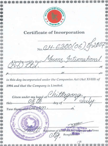 Incorporation Certificate
